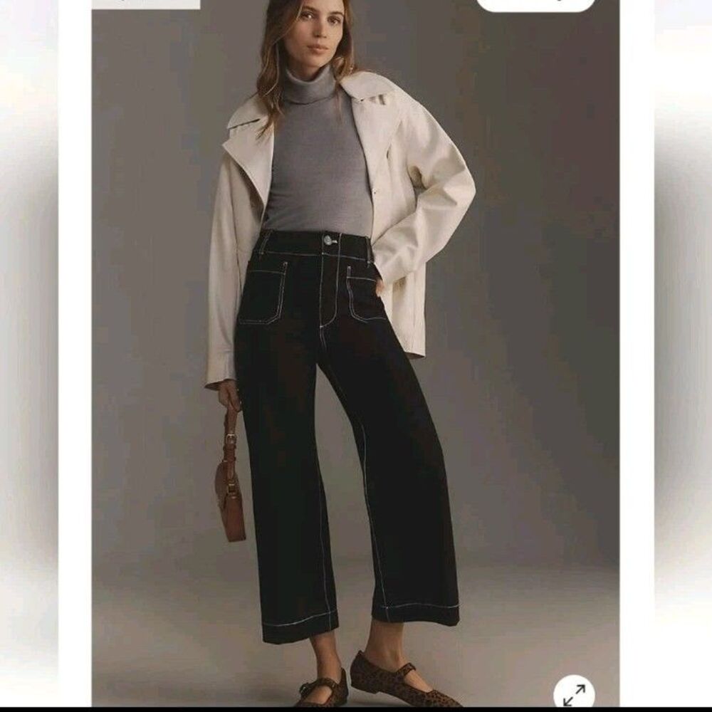 Anthropologie Maeve The Colette Ponte Contrast-Stitch Crop Wide Leg Pants 25